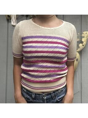 Vintage 90s Pink Knit Top Jolie NY Sz S/M Grandmacore Cottagecore Fairy USA